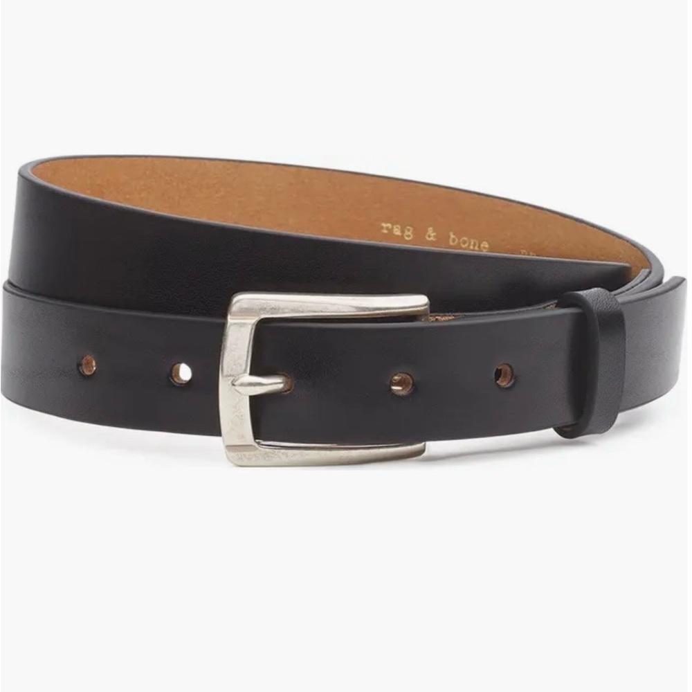 Rag & Bone Black Leather Belt with Silver Buckle